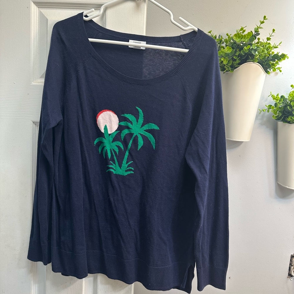 Old Navy Blue Long Sleeve T-Shirt with Tropical Design